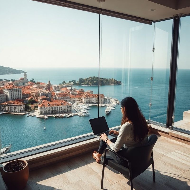 Pogled na obalu Splita s moderne kancelarije iznad Jadrana